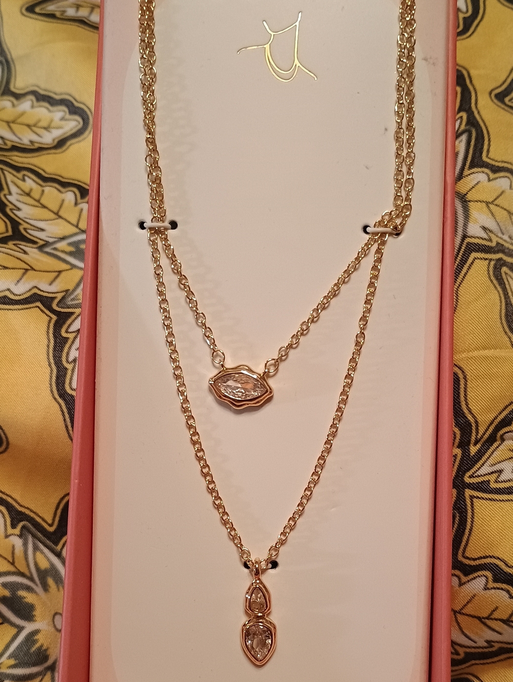:NWT Piper K Gold Layered Necklace Cubic Zirconia & Brass